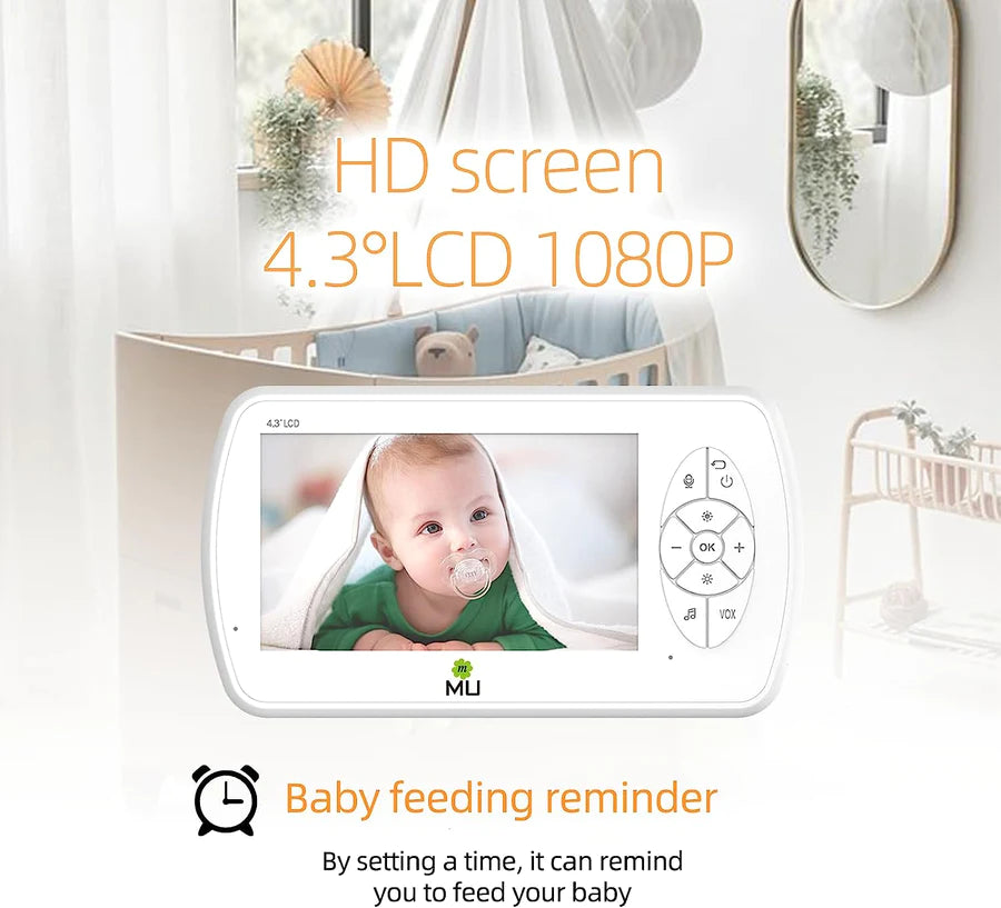 Baby Monitor Wireless No Wifi Video e Audio, Schermo LCD 4.3’’, 1080p Alta Risoluzione, Funzione VOX, Visione Notturna, Monitoraggio della Temperatura, 6 Ninna Nanne (TV-BM520-2MP)